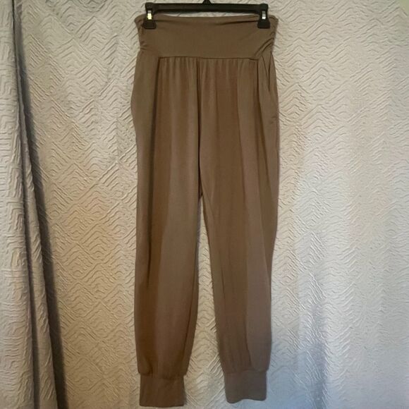 UEU Pants Stretch Cuffed Brown Size Small Hammer Flouncy Athleisure Cuffed Legs - Picture 2 of 6
